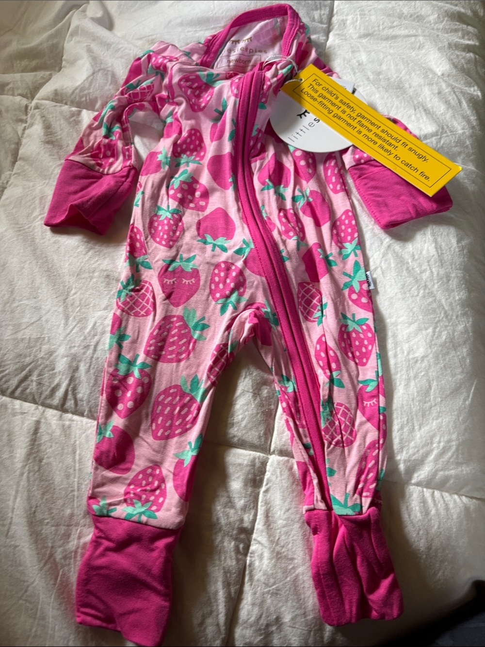 Little Sleepies Pink Strawberry Zip Footie
